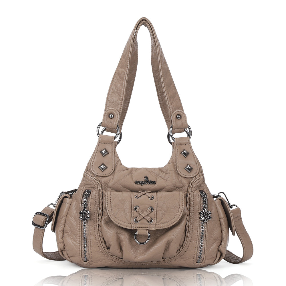 Angelkiss Women's Vegan Leather Shoulder Handbag – Multi-Pocket