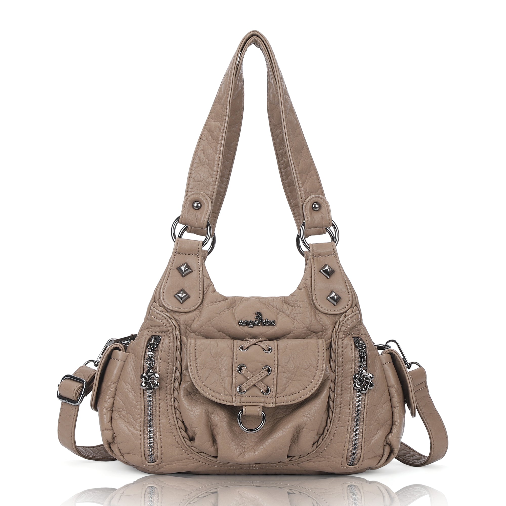 Angelkiss Women’s Vegan Leather Shoulder Handbag – Multi-Pocket Vintage Tote Bag with Adjustable Strap