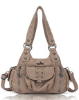 Angelkiss Women’s Vegan Leather Shoulder Handbag – Multi-Pocket Vintage Tote Bag with Adjustable Strap