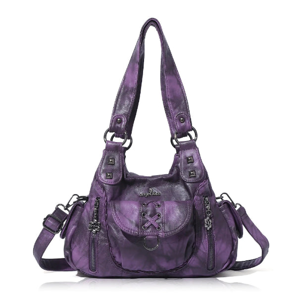Vegan Leather Shoulder Handbag – Vintage Multi-Pocket Tote Bag Vegan Leather Shoulder Handbag – Vintage Multi-Pocket Tote Bag