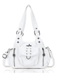 Angelkiss Women’s Vegan Leather Shoulder Handbag – Multi-Pocket Vintage Tote Bag with Adjustable Strap