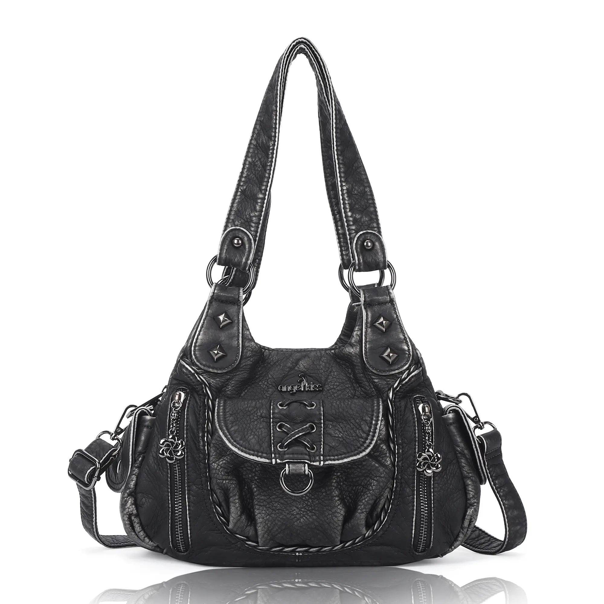 Angelkiss Women’s Vegan Leather Shoulder Handbag – Multi-Pocket Vintage Tote Bag with Adjustable Strap
