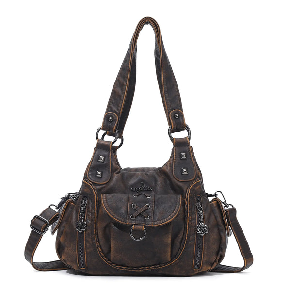 Vegan Leather Shoulder Handbag – Vintage Multi-Pocket Tote Bag Vegan Leather Shoulder Handbag – Vintage Multi-Pocket Tote Bag