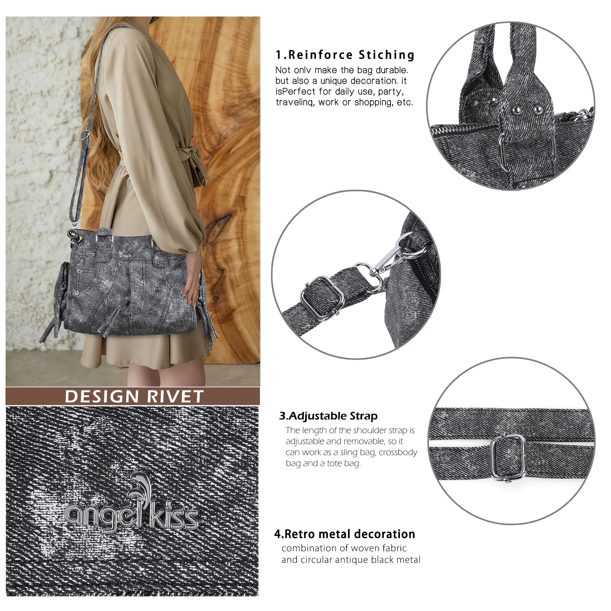 Minimalist Fashion Printed Vegan Leather Shoulder Tote
