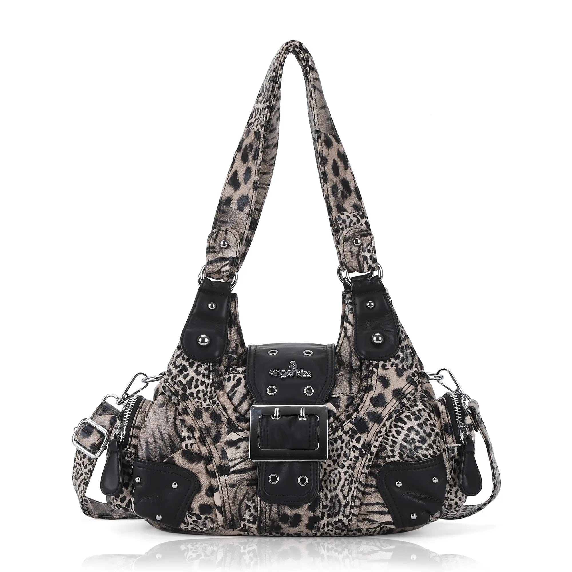 Retro Trend Patchwork Leopard Print Vegan Leather Shoulder Tote Bag