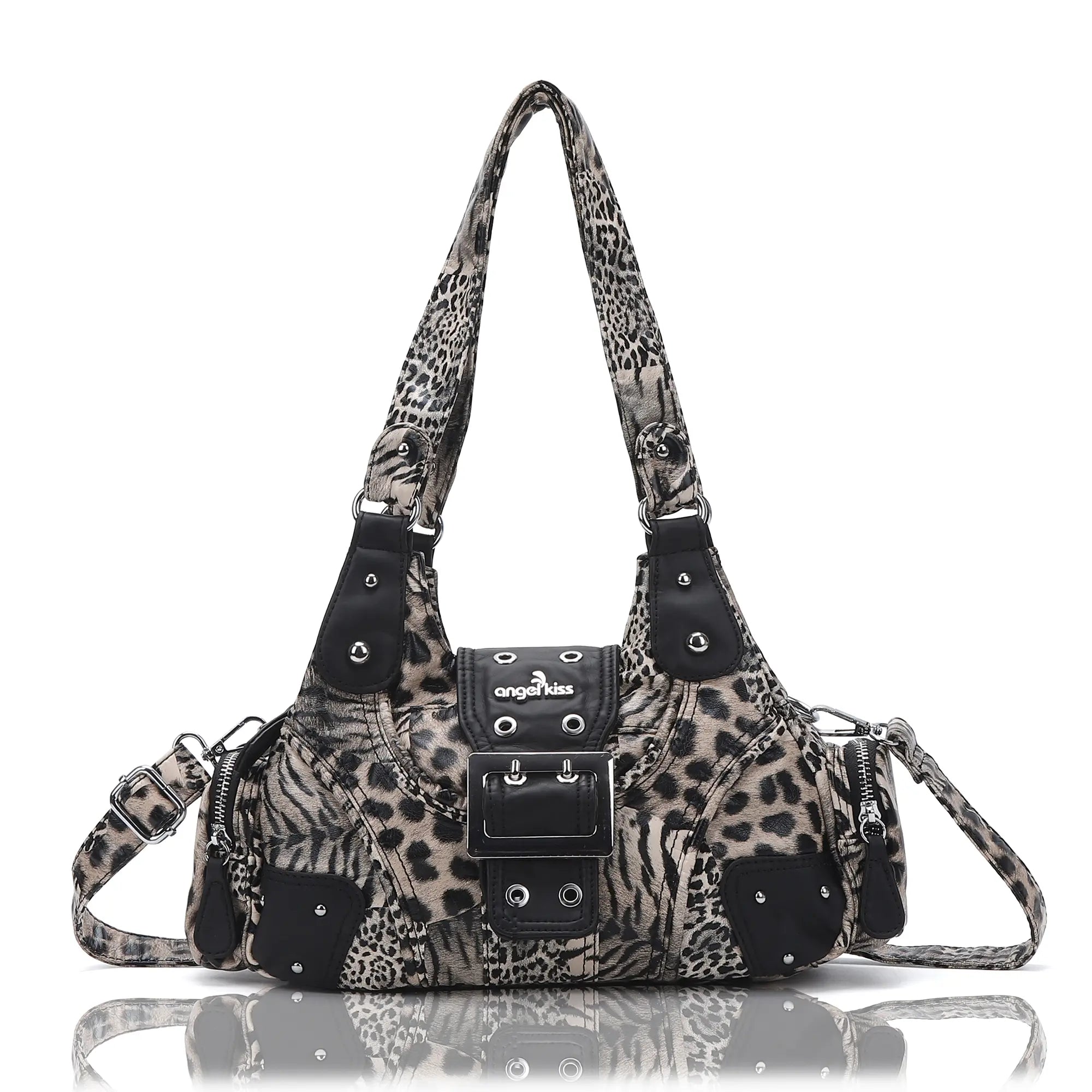 Retro Trend Patchwork Leopard Print Vegan Leather Shoulder Tote Bag