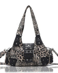 Retro Trend Patchwork Leopard Print Vegan Leather Shoulder Tote Bag