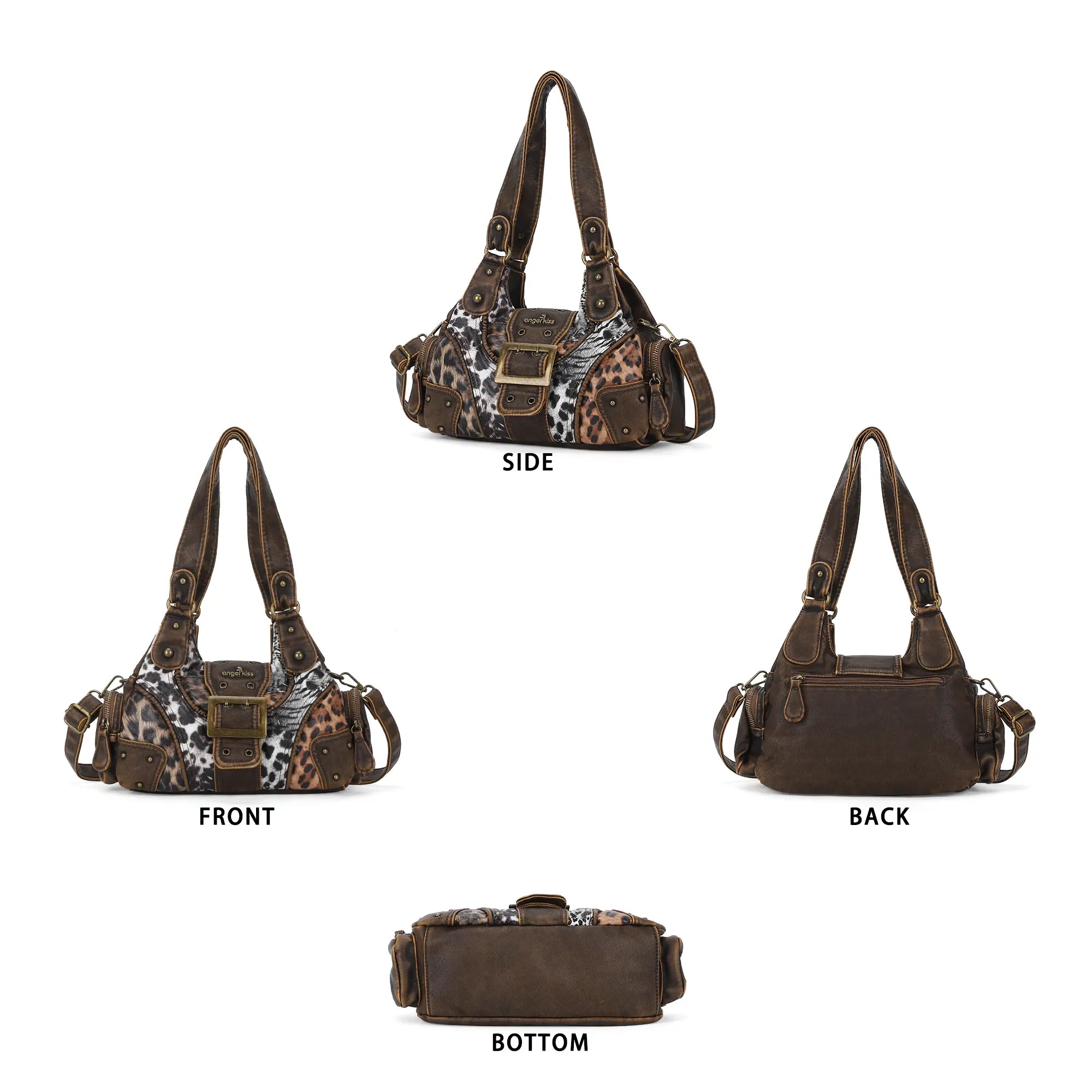 Retro Trend Patchwork Leopard Print Vegan Leather Shoulder Tote Bag