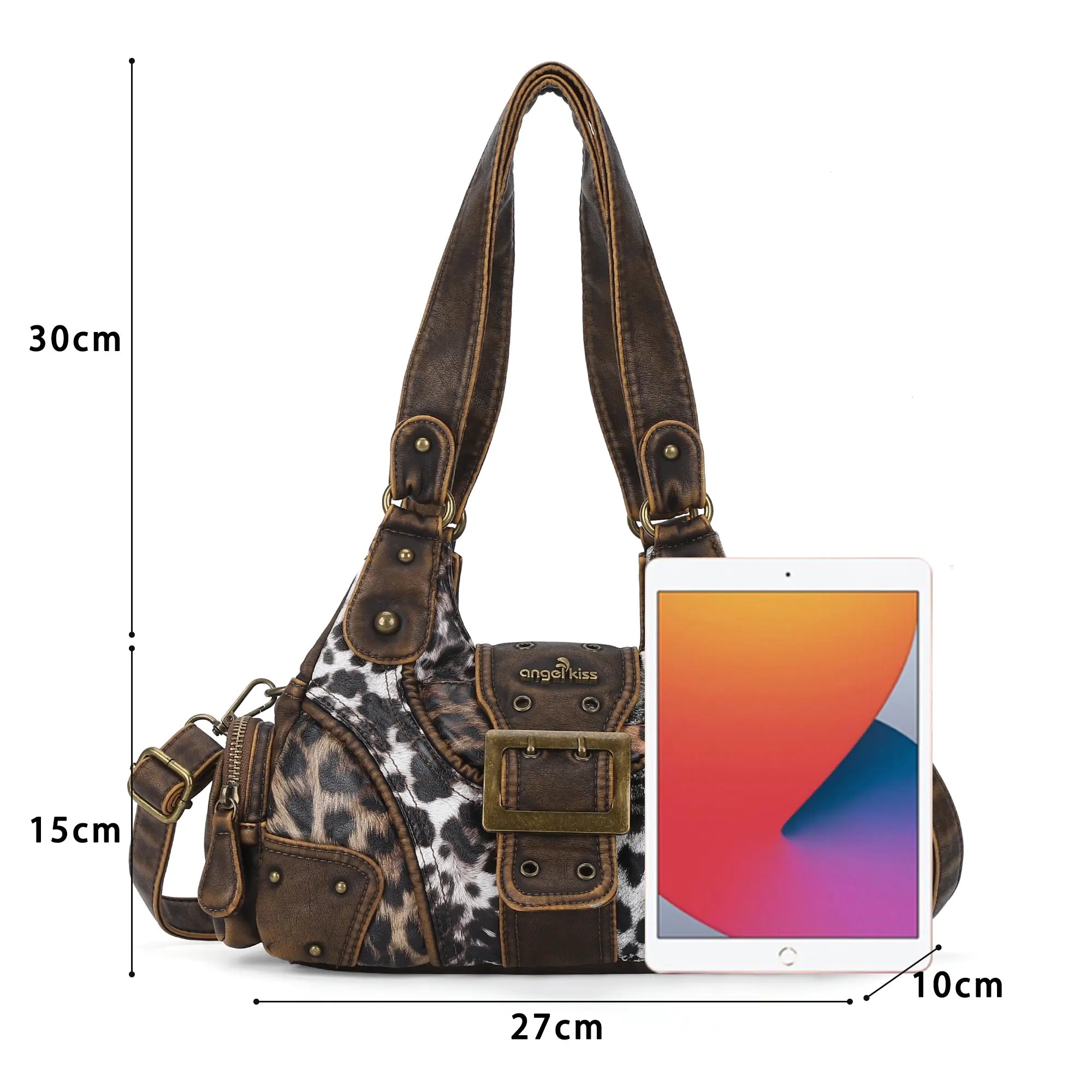 Retro Trend Patchwork Leopard Print Vegan Leather Shoulder Tote Bag