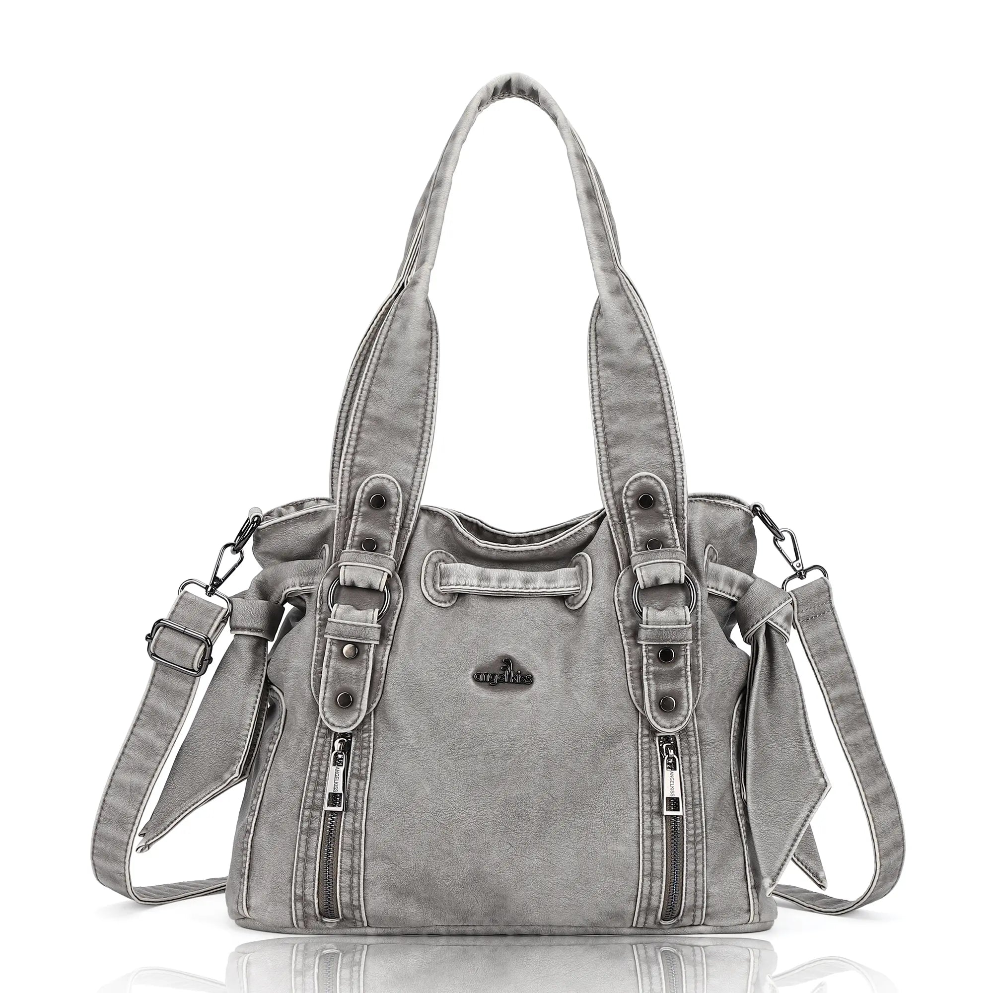 Angelkiss Vintage PU Tote Bag | Large Capacity Shoulder &amp; Crossbody Handbag for Everyday Use