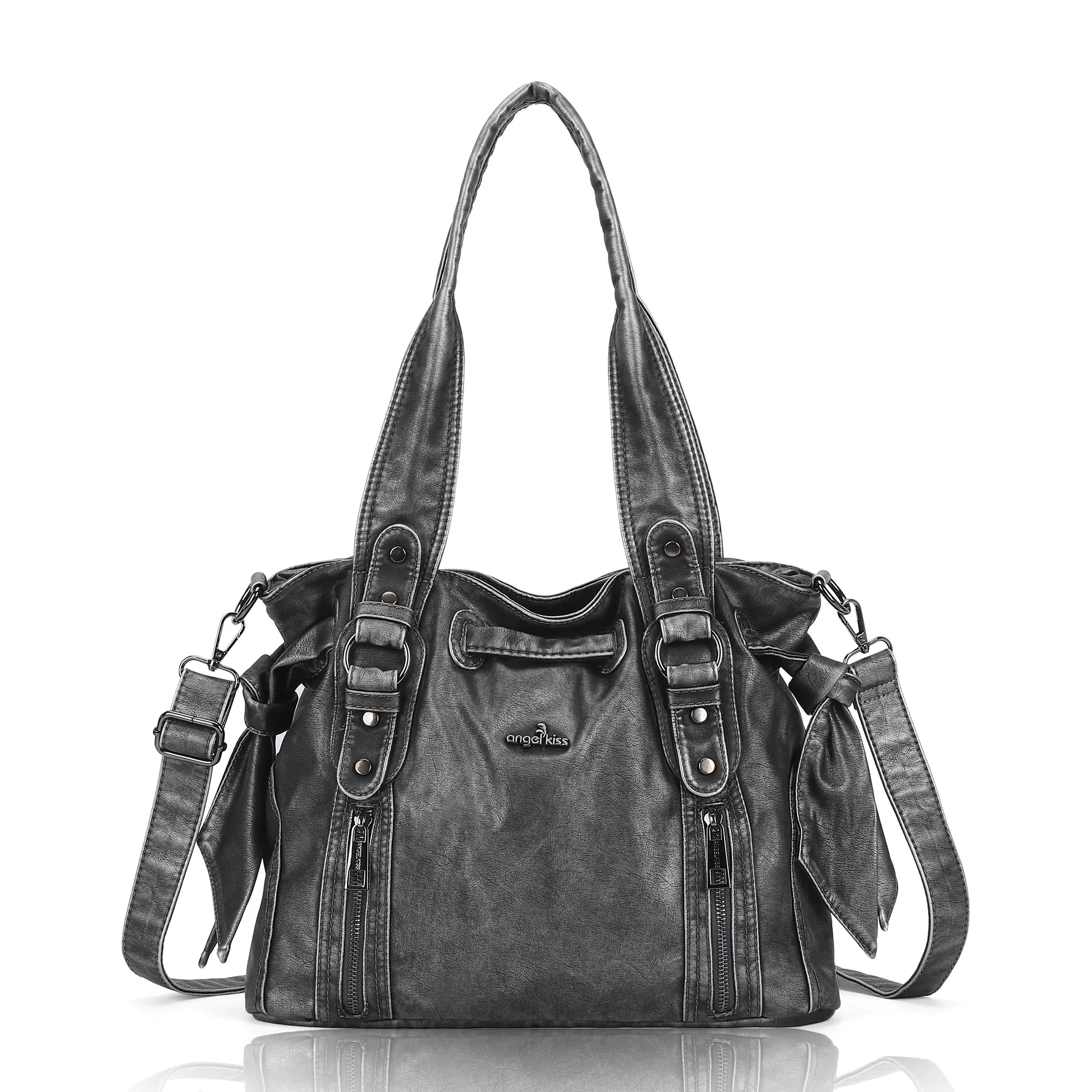 Angelkiss Vintage PU Tote Bag | Large Capacity Shoulder &amp; Crossbody Handbag for Everyday Use