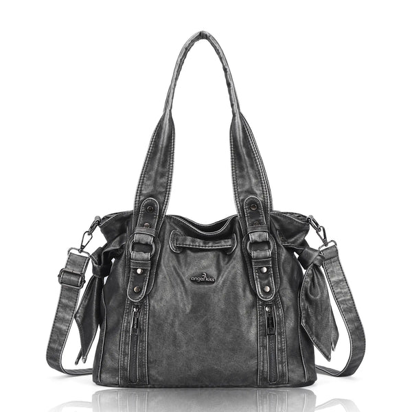 Angelkiss Vintage PU Tote Bag | Large Capacity Shoulder & Crossbody Handbag for Everyday Use