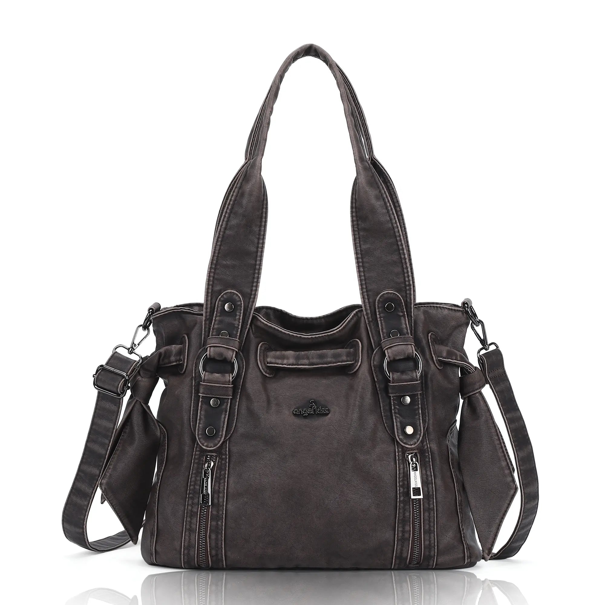 Angelkiss Vintage PU Tote Bag | Large Capacity Shoulder &amp; Crossbody Handbag for Everyday Use