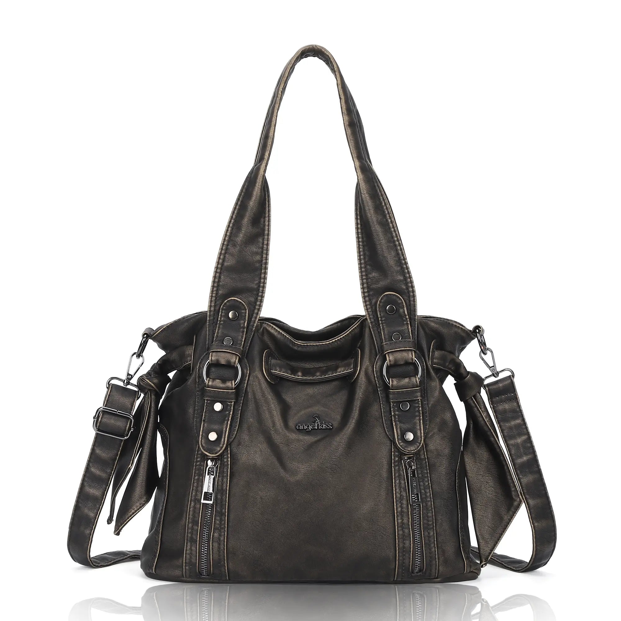 Angelkiss Vintage PU Tote Bag | Large Capacity Shoulder &amp; Crossbody Handbag for Everyday Use