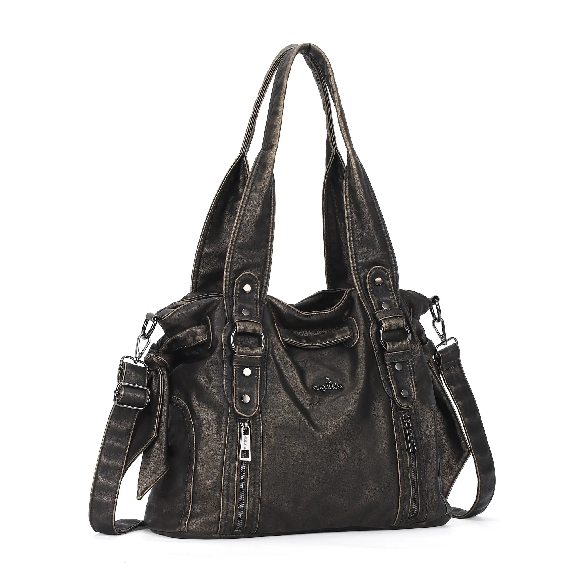 Angelkiss Vintage PU Tote Bag | Large Capacity Shoulder &amp; Crossbody Handbag for Everyday Use