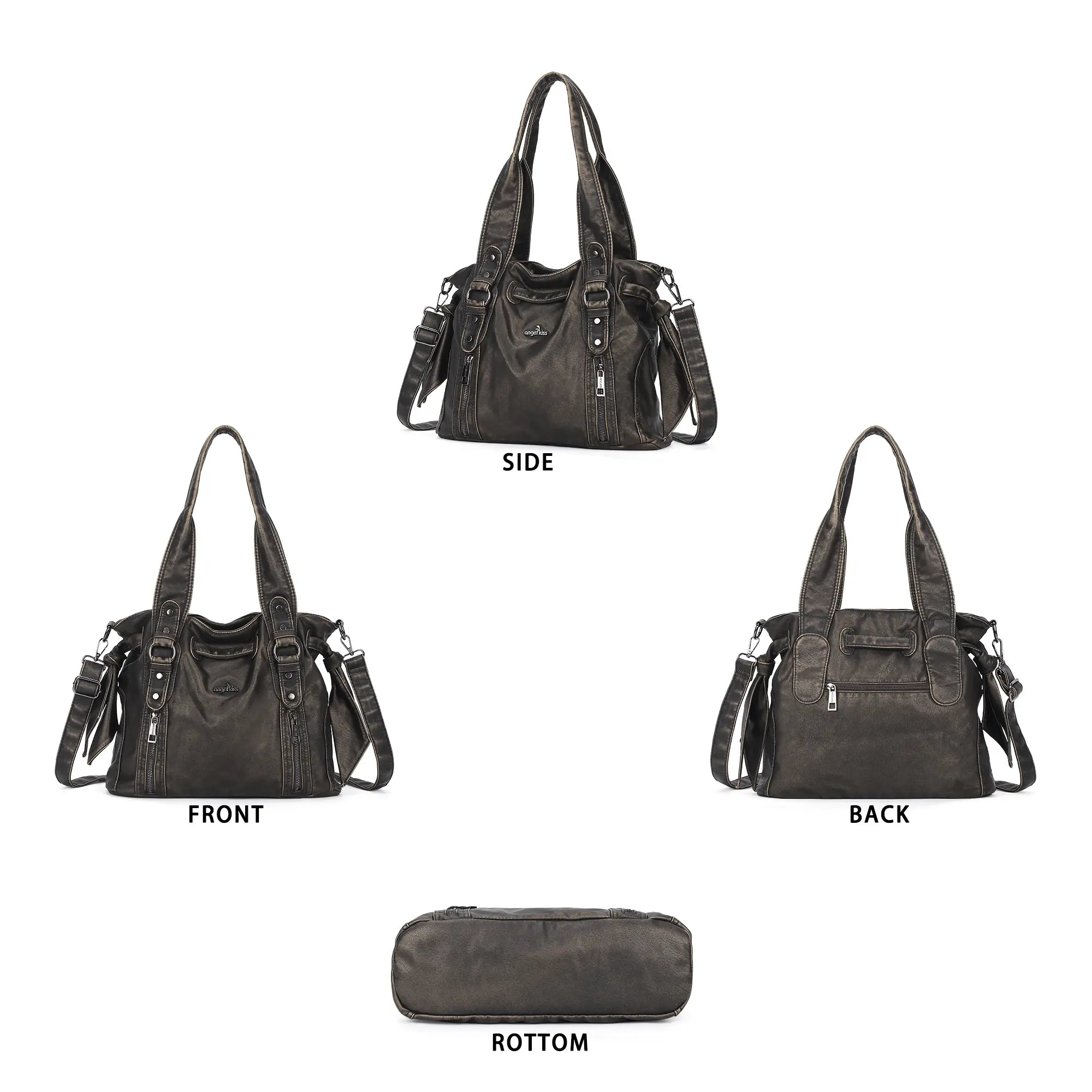Angelkiss Vintage PU Tote Bag | Large Capacity Shoulder &amp; Crossbody Handbag for Everyday Use