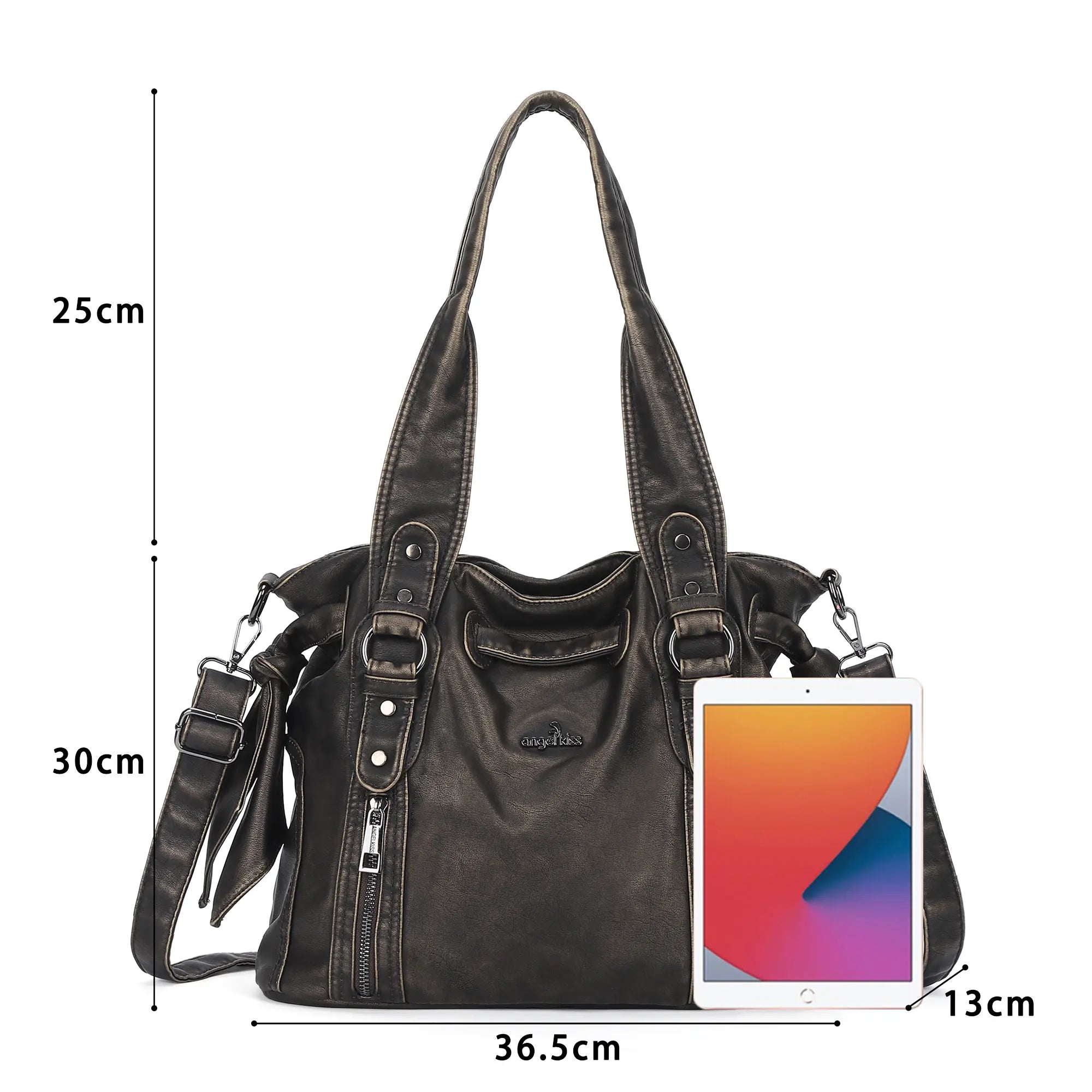 Angelkiss Vintage PU Tote Bag | Large Capacity Shoulder &amp; Crossbody Handbag for Everyday Use