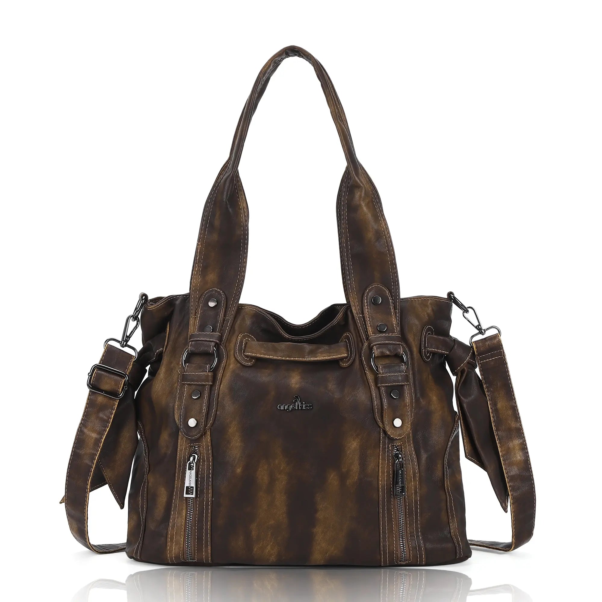 Angelkiss Vintage PU Tote Bag | Large Capacity Shoulder &amp; Crossbody Handbag for Everyday Use