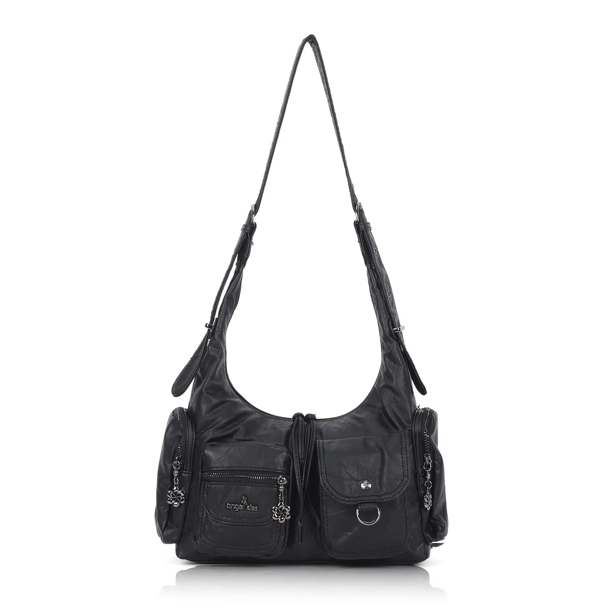 Vintage Multi-Pocket Slouchy Shoulder Bag with Utility Detail
