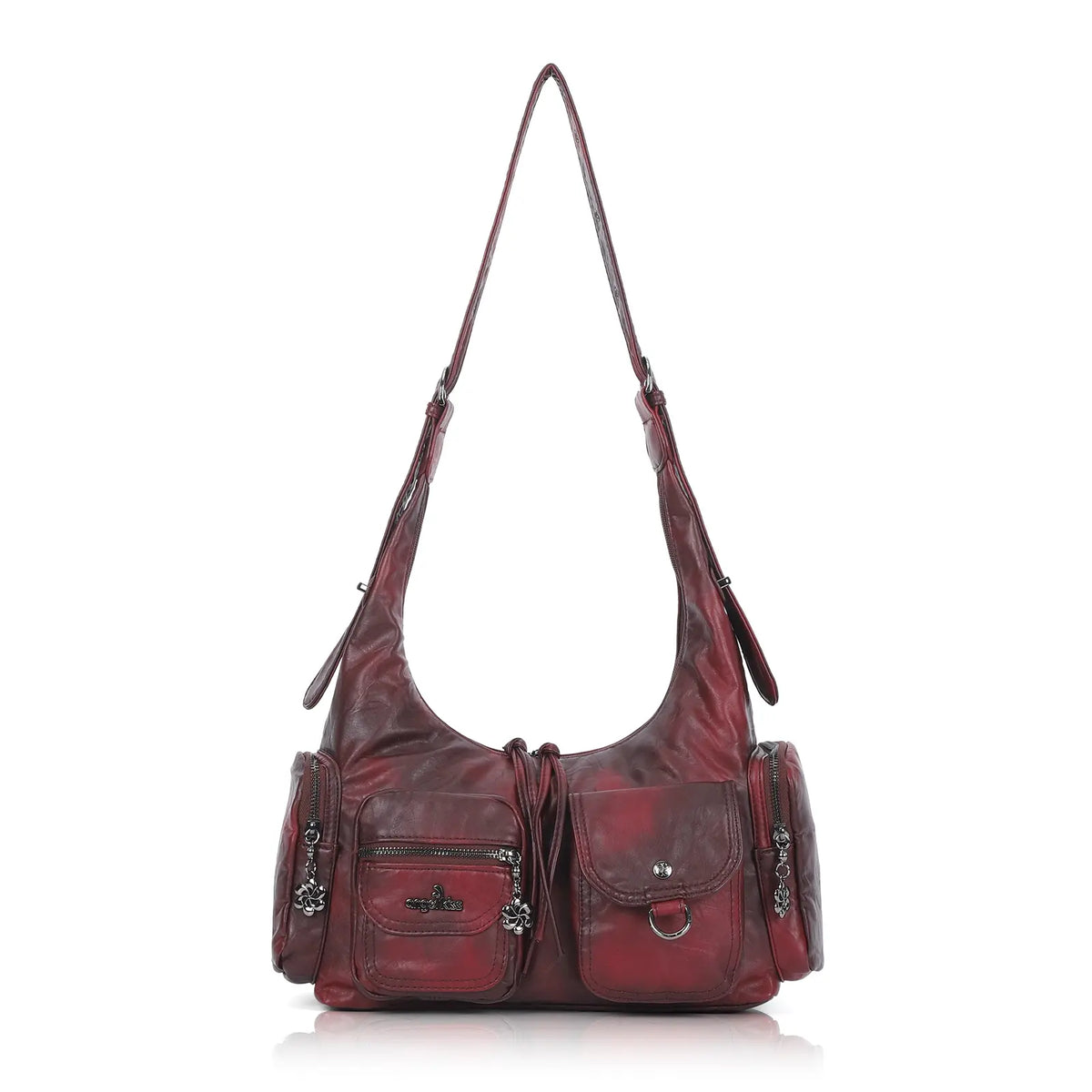 Vintage Multi-Pocket Slouchy Shoulder Bag with Utility Detail