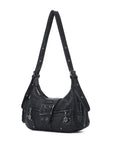 Washed Y2K Buckle Shoulder Bag with Floral Zipper Detail