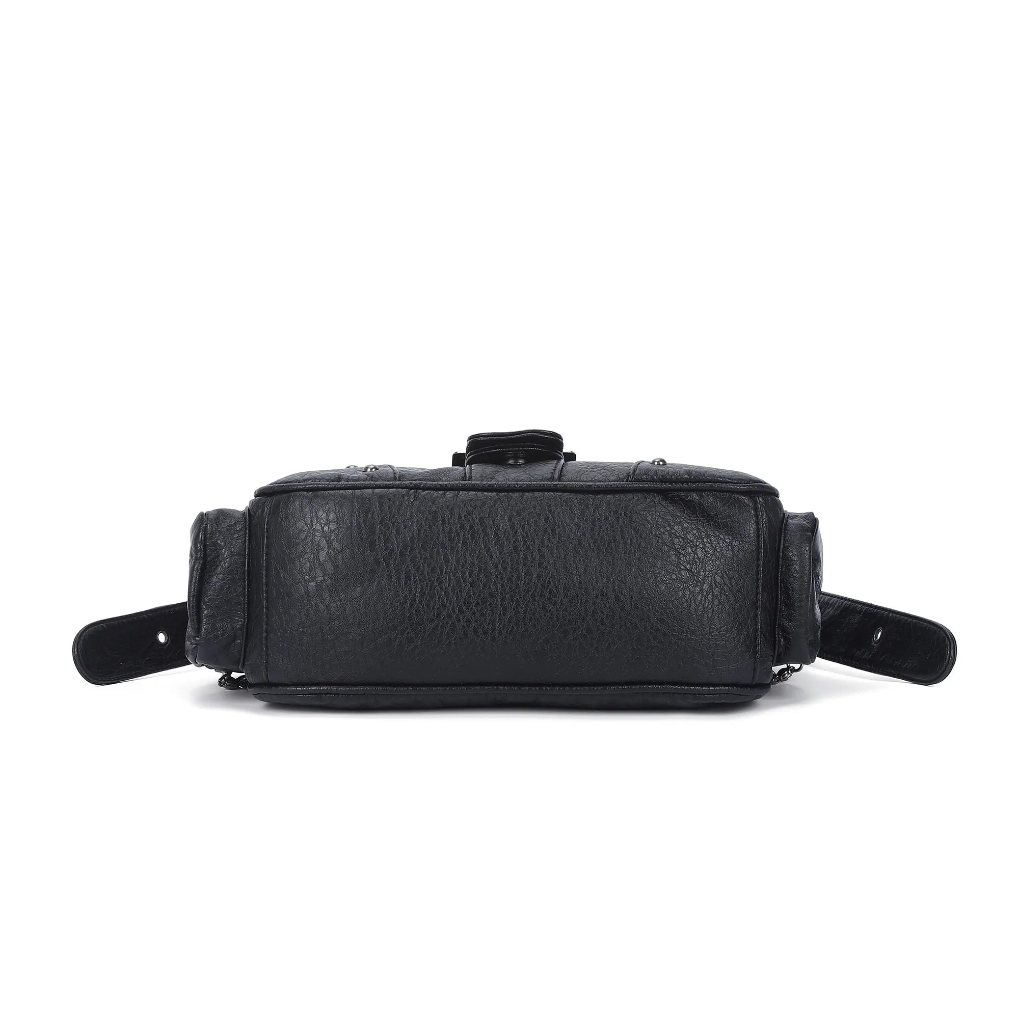 Washed Y2K Buckle Shoulder Bag with Floral Zipper Detail