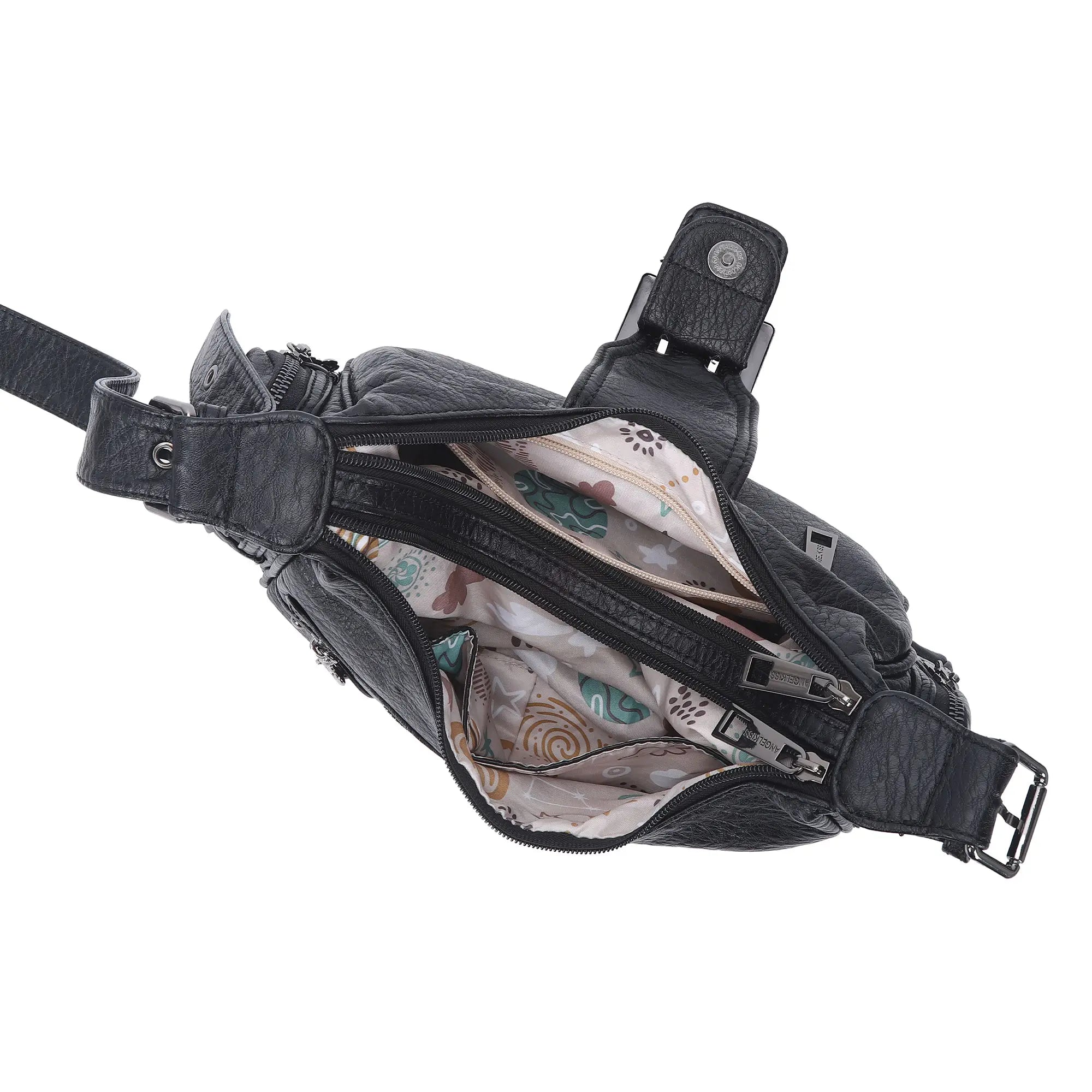 Washed Y2K Buckle Shoulder Bag with Floral Zipper Detail