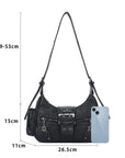 Washed Y2K Buckle Shoulder Bag with Floral Zipper Detail
