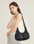 Washed Y2K Buckle Shoulder Bag with Floral Zipper Detail