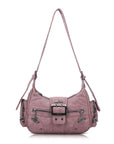 Washed Y2K Buckle Shoulder Bag with Floral Zipper Detail