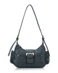 Washed Y2K Buckle Shoulder Bag with Floral Zipper Detail