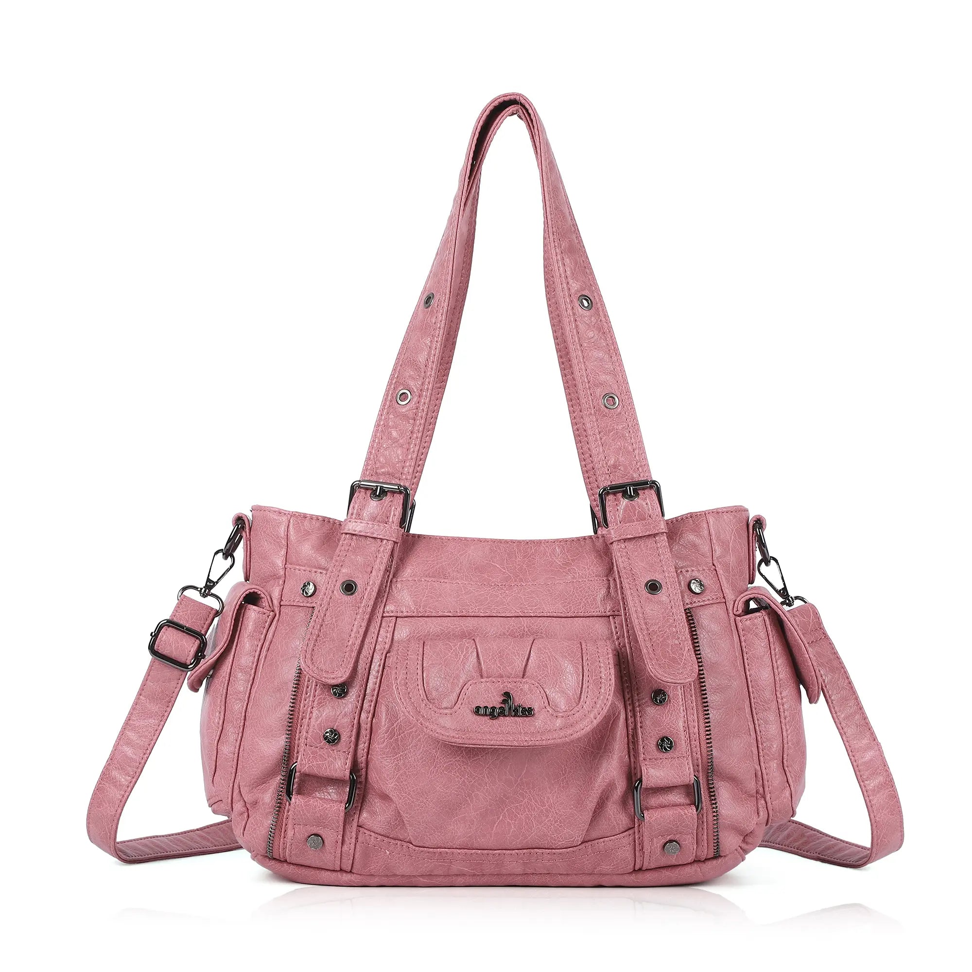 Textured Multi-Pocket Shoulder Bag with Rivet Details – Angelkiss Bag