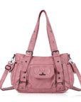 Textured Multi-Pocket Shoulder Bag with Rivet Details