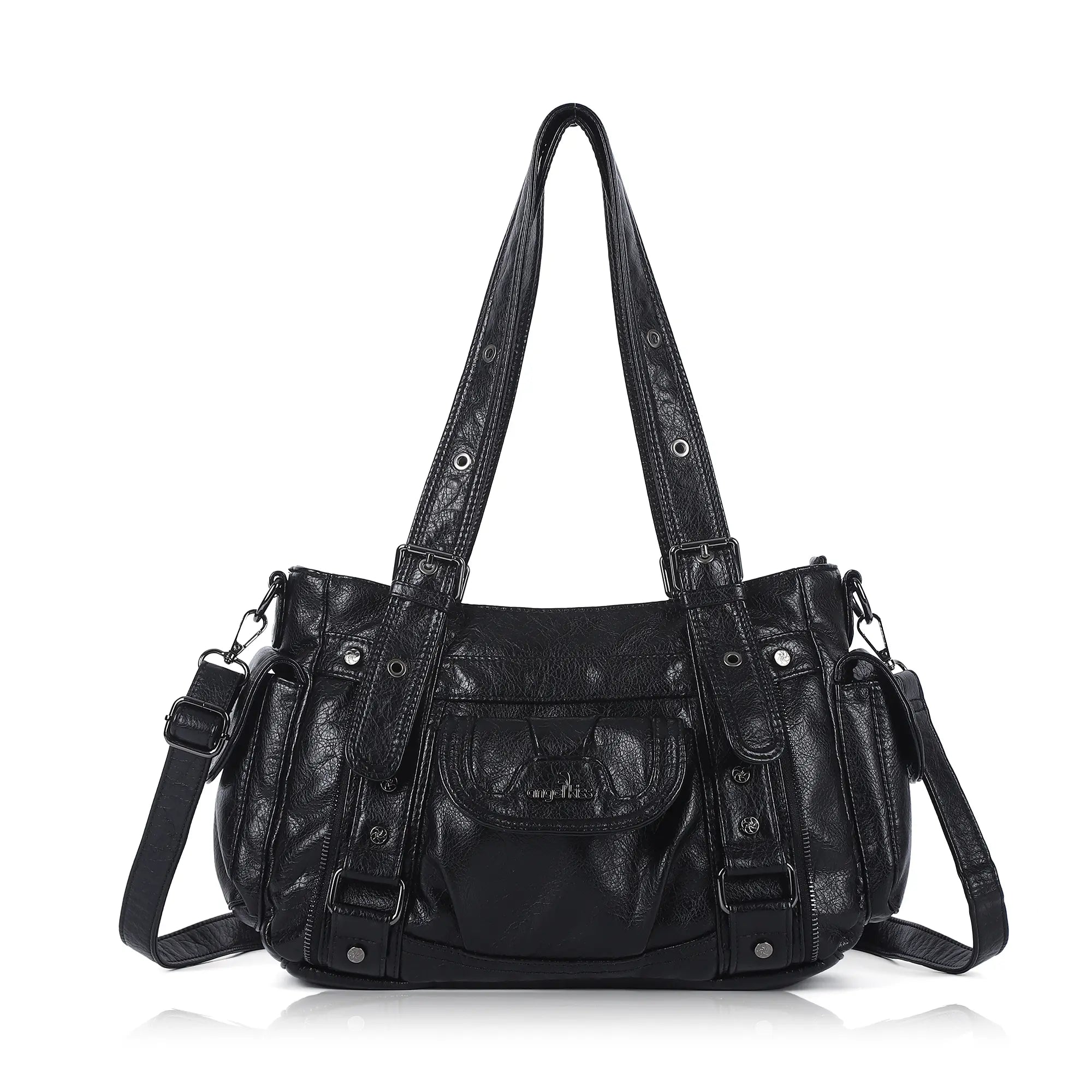 Textured Multi-Pocket Shoulder Bag with Rivet Details – Angelkiss Bag