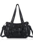 Textured Multi-Pocket Shoulder Bag with Rivet Details