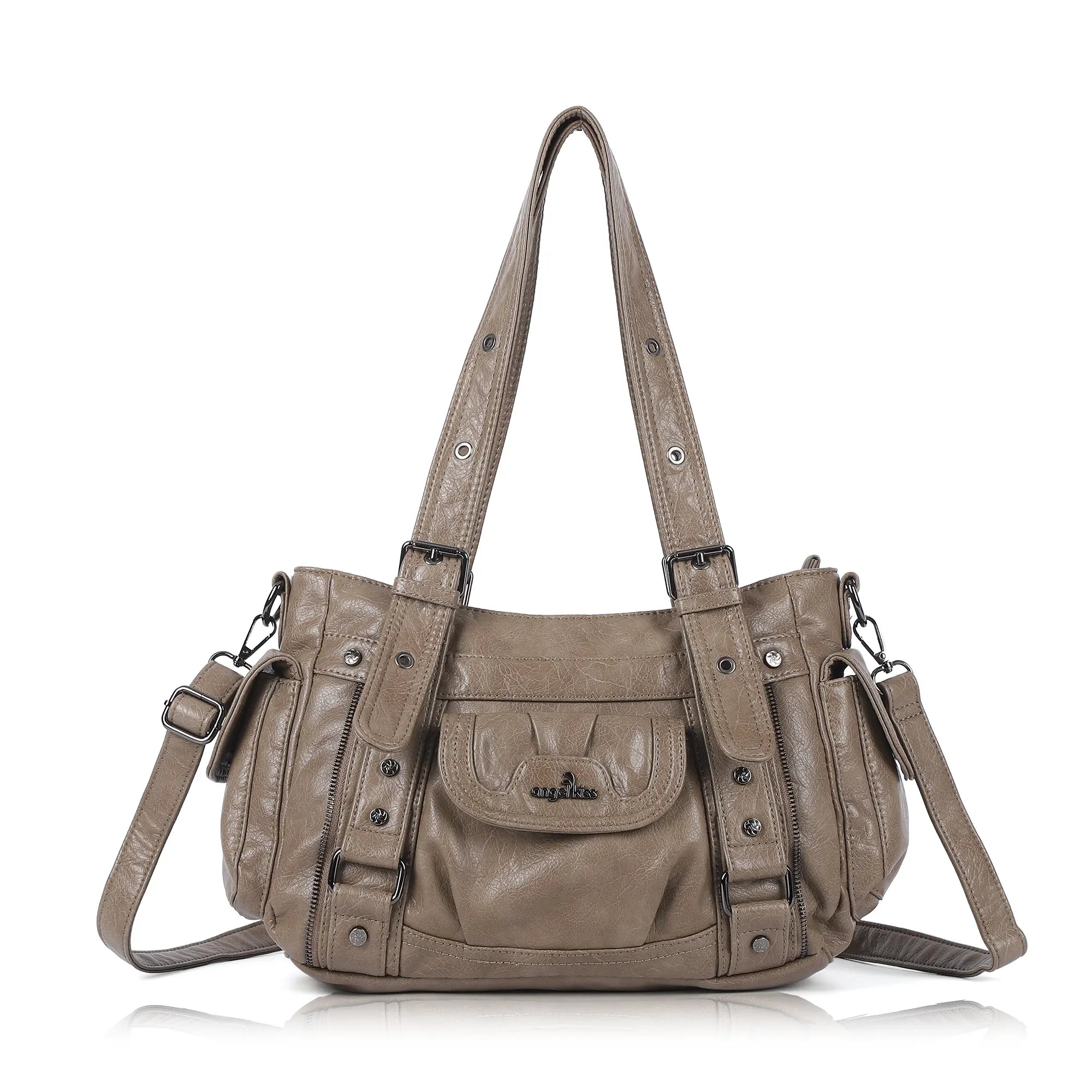Textured Multi-Pocket Shoulder Bag with Rivet Details – Angelkiss Bag Textured Multi-Pocket Shoulder Bag with Rivet Details – Angelkiss Bag