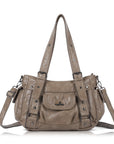 Textured Multi-Pocket Shoulder Bag with Rivet Details
