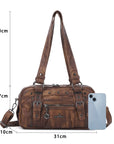 Tie-Dye Multi-Pocket Shoulder Tote Bag with Studded Zipper Details