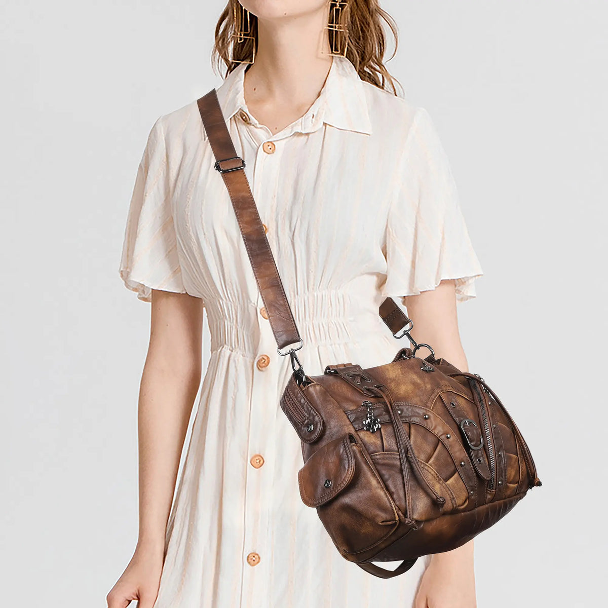 Shoulder Bag – Vintage Multi-Pocket Slouchy Design