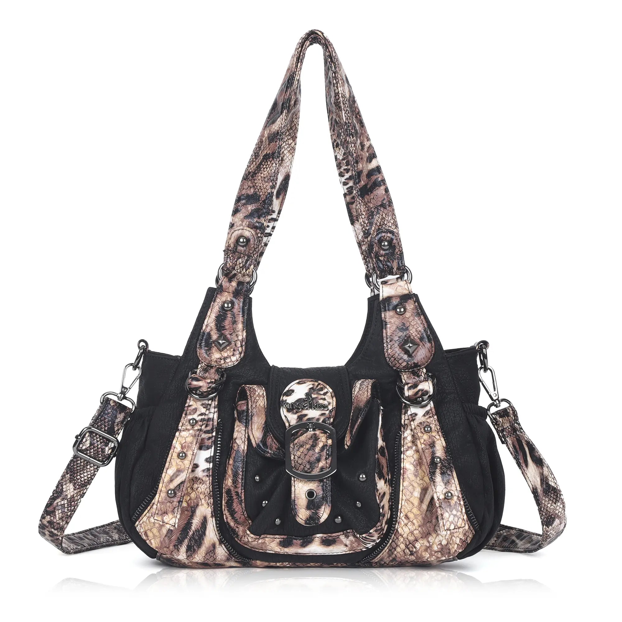 Washed Vintage Multi-Pocket Buckle Shoulder Bag