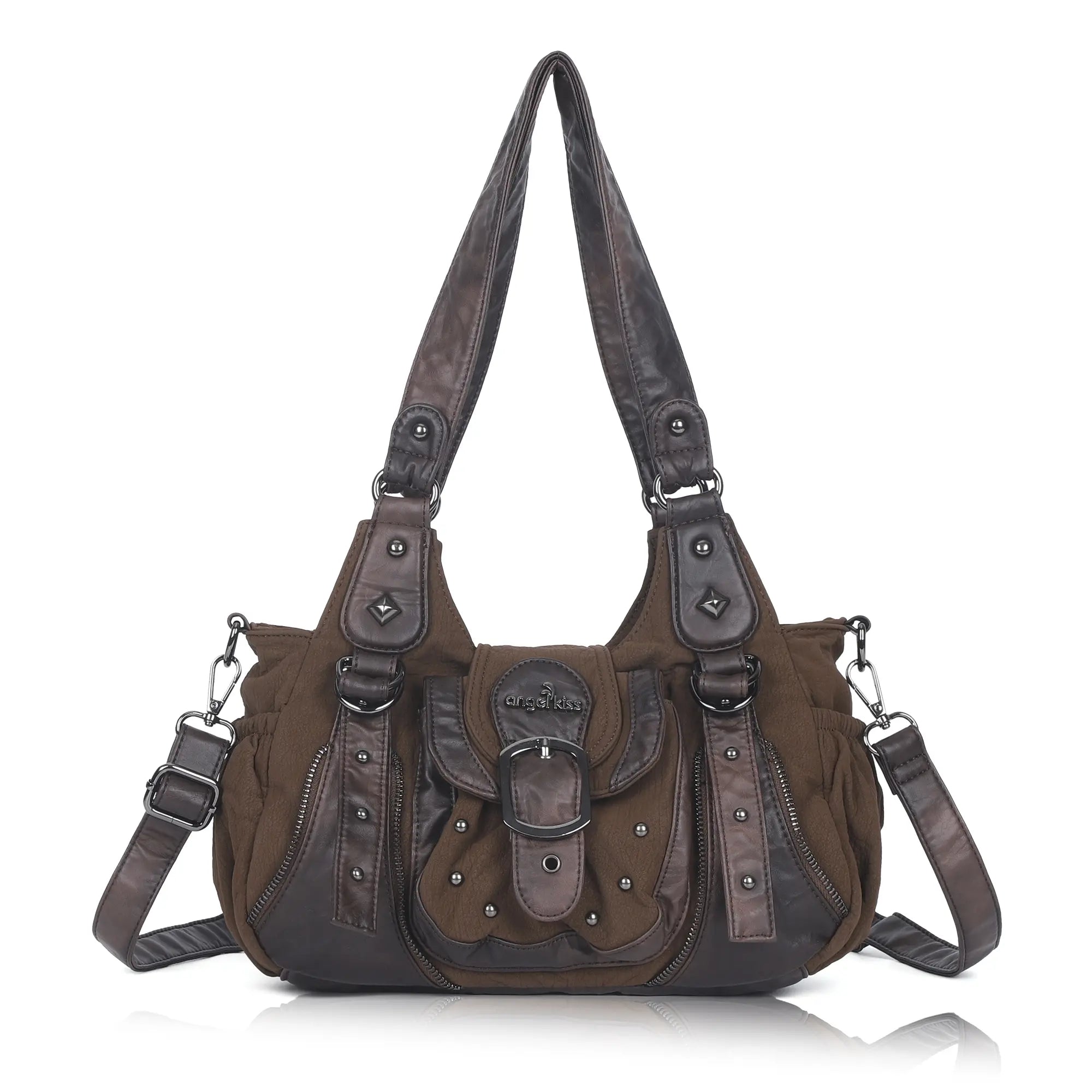 Washed Vintage Multi-Pocket Buckle Shoulder Bag