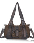 Washed Vintage Multi-Pocket Buckle Shoulder Bag