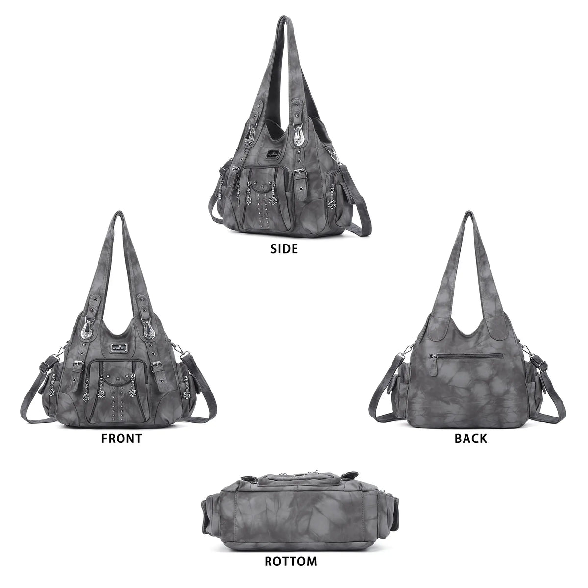 Tie-Dye Hobo Shoulder Bag with Rivet Strap Details