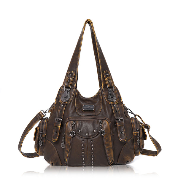 Washed PU solid color vintage large capacity shoulder bag