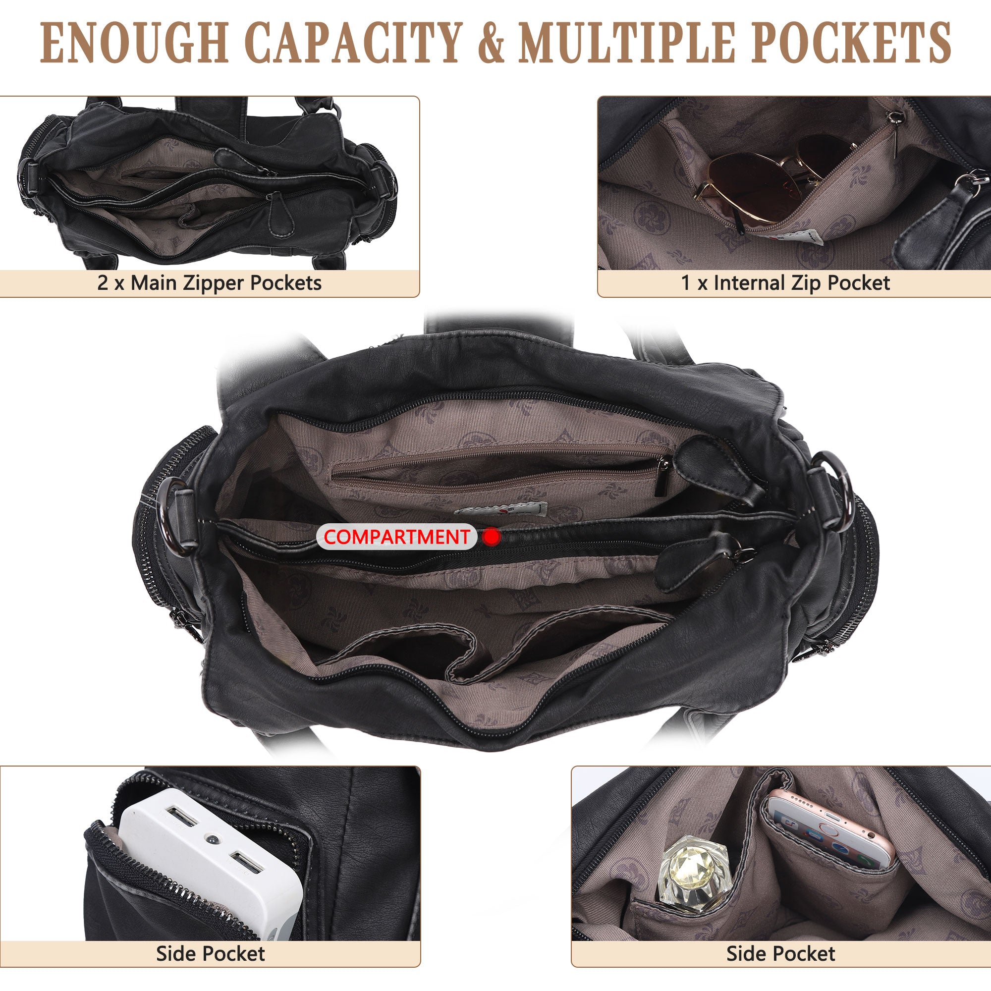 Women's Retro Fashion Multi-Compartment Large Capacity Hobo Bag