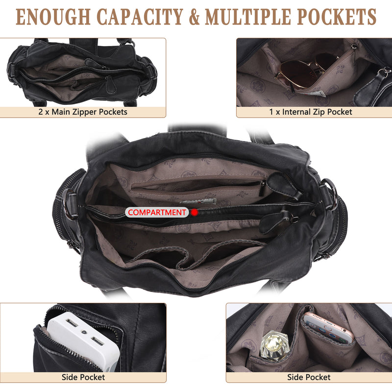 Women's retro fashion multi-compartment large capacity hobo bag | angel kiss bag