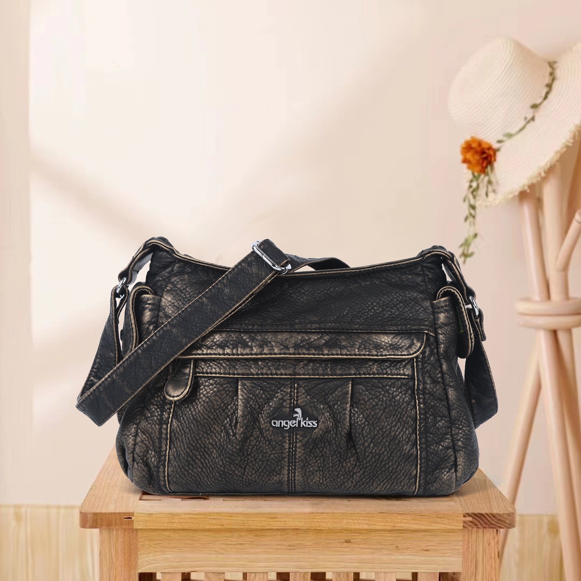Classic Multi-Pocket Vegan Leather Shoulder Bag – Stylish
