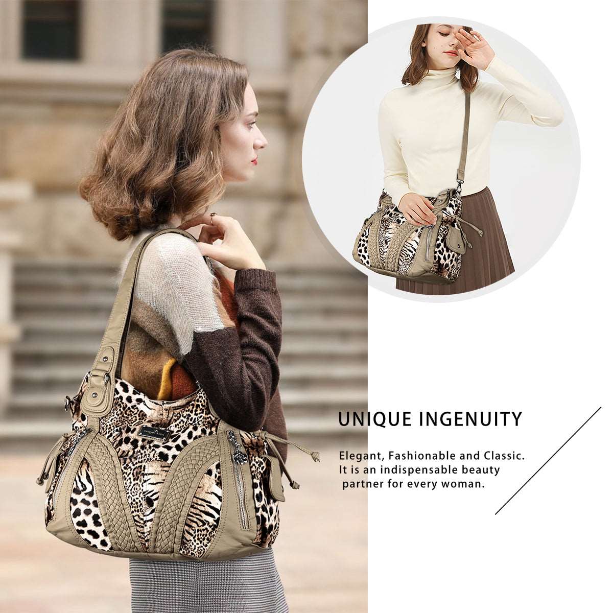 washed Leopard print Daily women Comfort hobo handbag