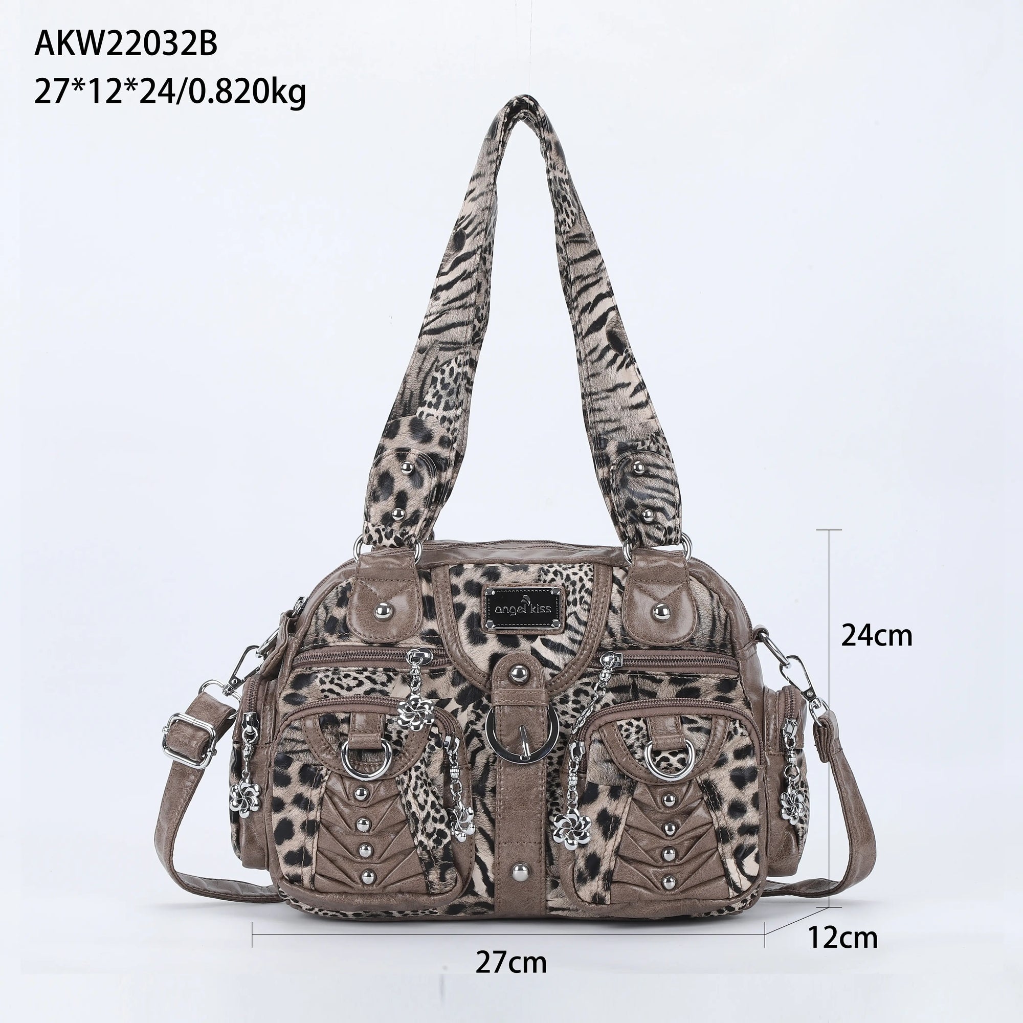 Fashion Multi-Pocket Compartment Leopard Print Handbag
