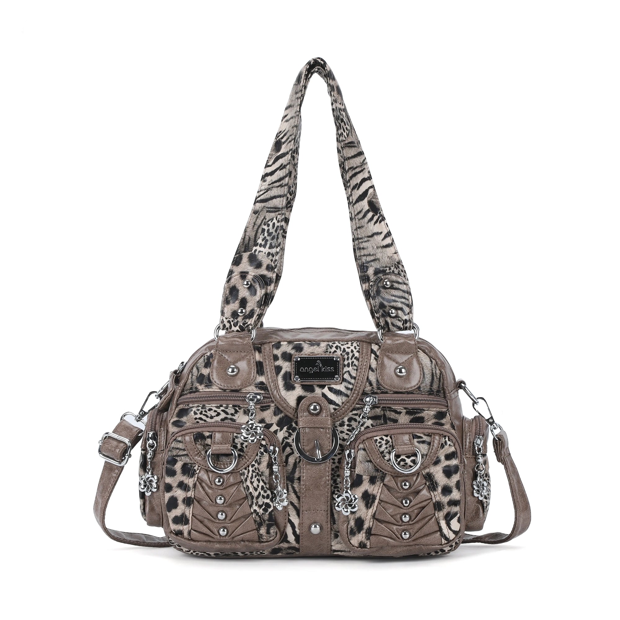 Fashion Multi-Pocket Compartment Leopard Print Handbag